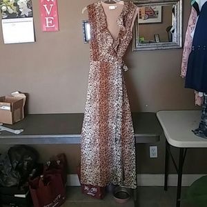 Leopard print long wrap dress